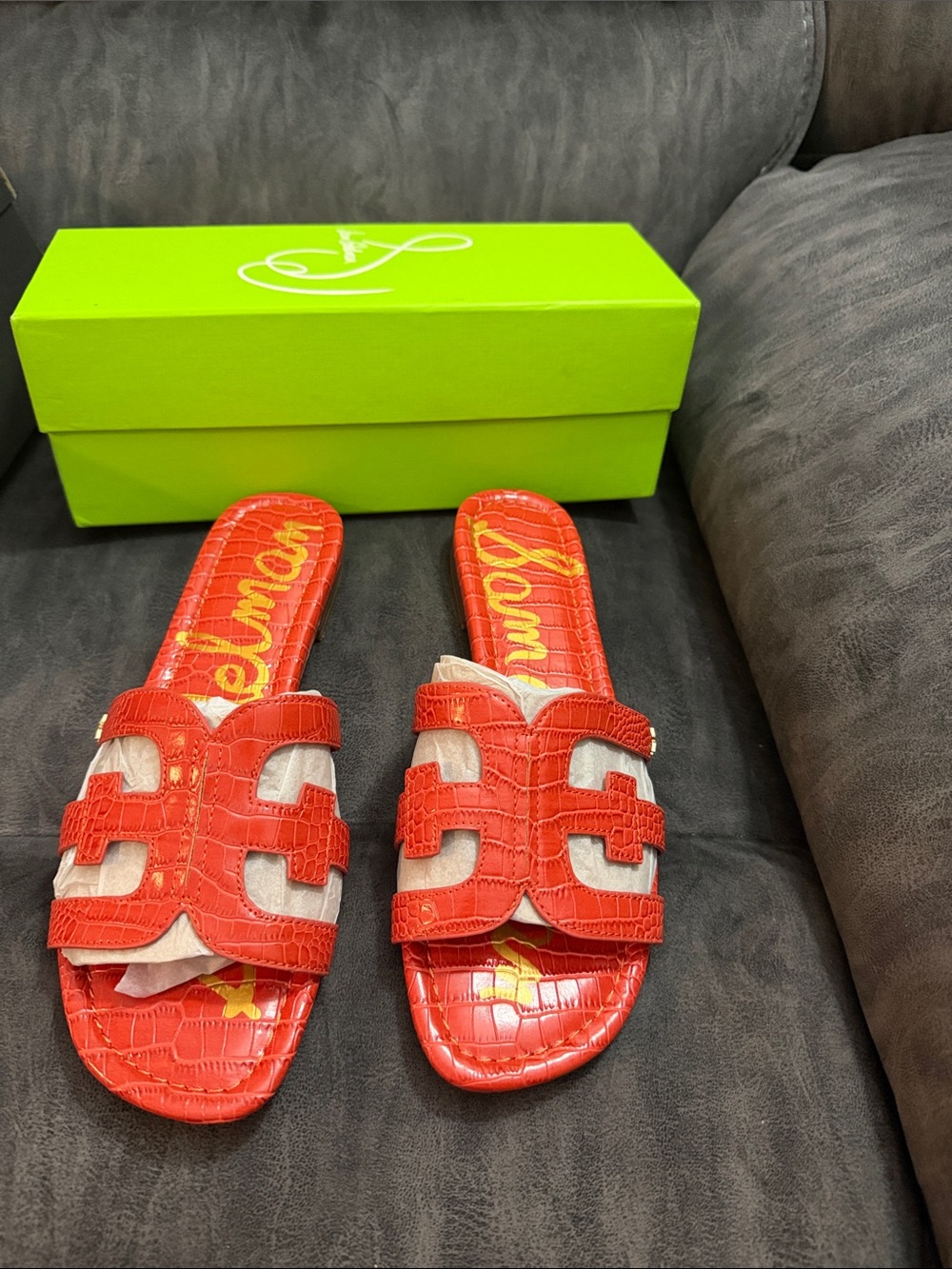 Sam Edelman Kids Red Croc-Embossed Slide Sandals - Picture 2 of 3